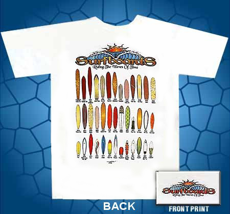 screenprinted t-shirt features surfboards