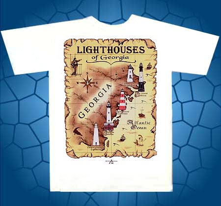 This T-Shirt shows the five guardians of the Georgia coastline set upon an old seafarer's map.