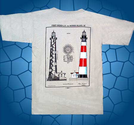 morris island lighthouse plans t-shirt, the morris island light is located near folly beach, south carolina